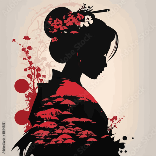 GEISHA IN SILLUETTE STYLE. UNIQUE AND COOL DESIGN AND AI-GENERATED VECTOR FILES - VERY SUITABLE FOR YOUR NEEDS