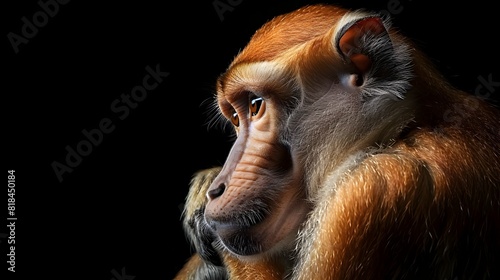 Pensive Proboscis Monkey in Detailed Portrait photo