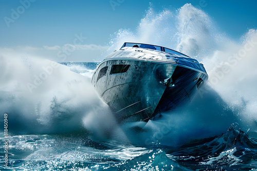 Embodying Extreme: High-Speed Powerboat Taking a Bold Leap Over Raging Waves