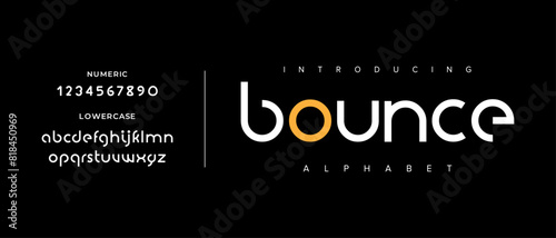Bounce creative simple modern urban alphabet font. Digital abstract futuristic, logo, music, sport, minimal technology typography. Simple numeric vector illustration
