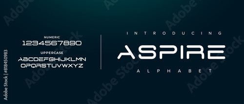 Aspire creative simple modern urban alphabet font. Digital abstract futuristic, logo, music, sport, minimal technology typography. Simple numeric vector illustration