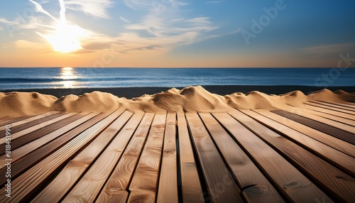 sea sand delicately scattered on wooden boards, evoking a tropical beach ambiance creating a tropical beach scene background