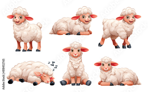 Set of lamb in various poses. Vector cartoon illustration