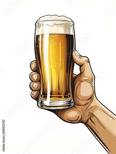 hand holding a beer glass. illustration. © mansum008