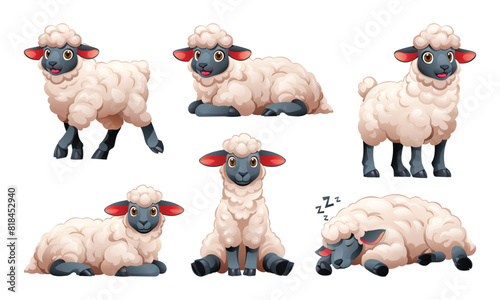 Set of sheep in different poses. Vector cartoon illustration