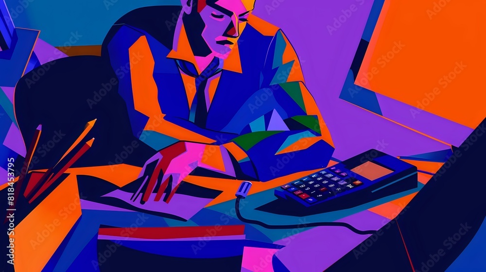 Obraz premium Financial Officer in the workplace with computers and calculators
