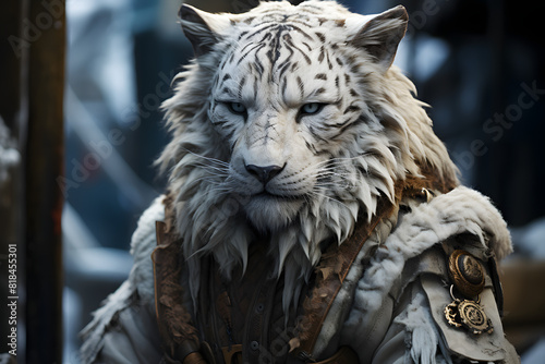 Snow Leopard wearing viking armor