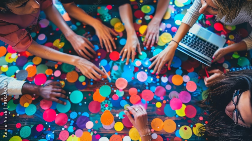 Fototapeta premium Social media marketing strategy session, vibrant and creative digital marketing environment
