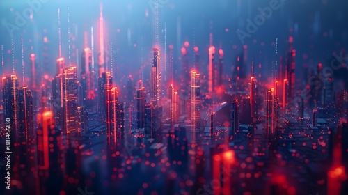 A cityscape made of glowing data points and bar graphs, symbolizing the beauty in numbers. 