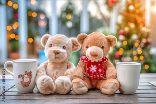 cup of coffee and bear doll