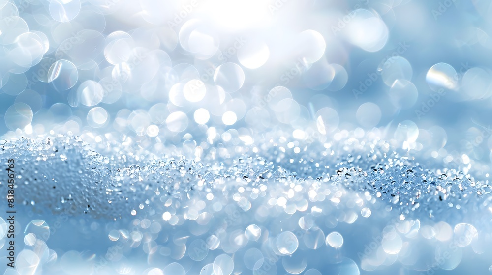 Sparkling white glitter, scattered on the surface, with a blurred background and sunlight shining through the window onto it.
