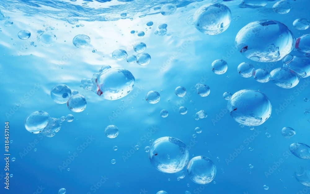blue water surface with water and bubbles, in the style of tenwave, poignant.
