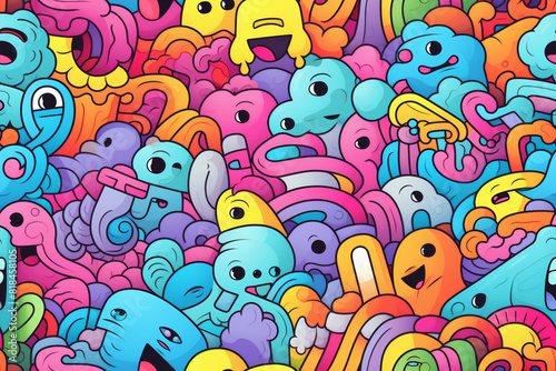 Seamless pattern with pastel-colored and funny doodles  high-quality and ready for print