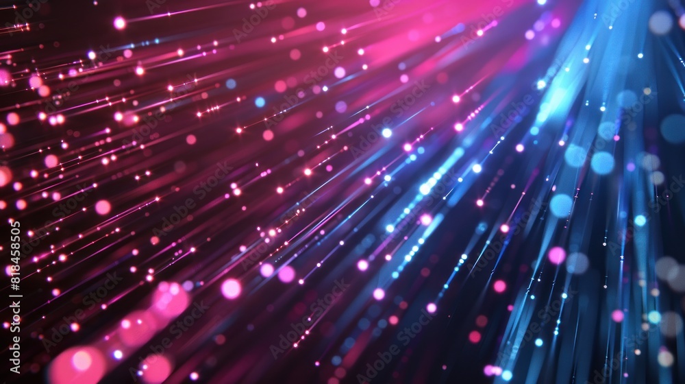 Fototapeta premium Fiber optic abstract background with burning lights, light speed technology