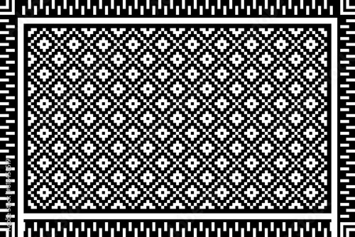 Pixel ethnic pattern, Vector embroidery pattern background, Geometric traditional triangle style, Blue and orange pattern knitting vintage, Design for textile, fabric, batik, kaftan, fibres