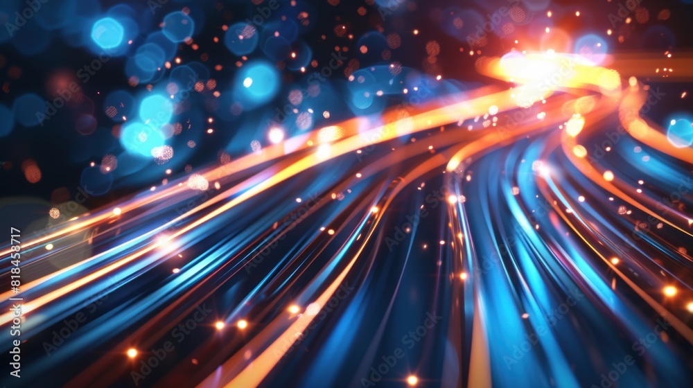 Naklejka premium futuristic background. Fiber optic light lines, speed lines, data transmission, high-speed internet