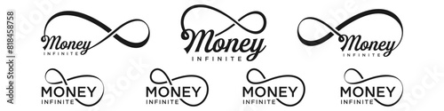 money Infinity logo design, wordmark money with Infinity icon combination, vector illustration