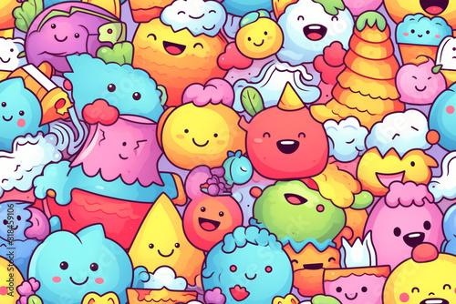 Seamless pattern with pastel-colored and funny doodles  high-quality and ready for print