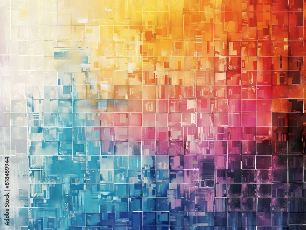 Fototapeta premium Abstract colorful geometric mosaic background with vibrant blue, orange, and purple hues creating a dynamic and artistic visual effect.