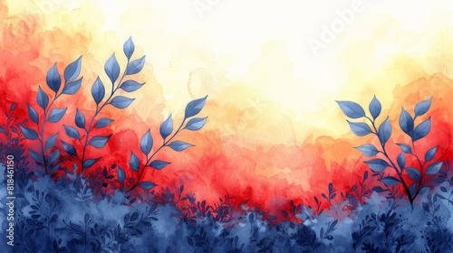 colorful flower and leaves painting with colored ink drops isolated in background