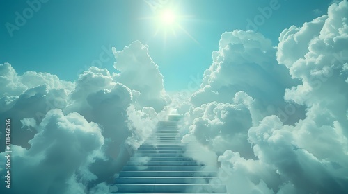 Stairs leading to heaven, with clouds and light in the sky, symbolizing eternal life and spiritual iconization.
 photo