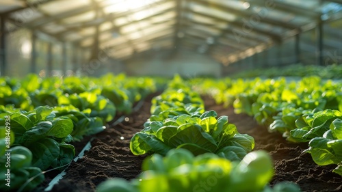 Protected cultivation of vegetables in a sunlit, expansive polytunnel photo