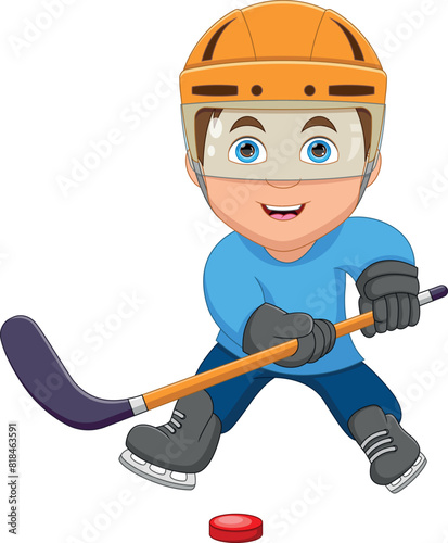 Little boy playing ice hockey © lawangdesign