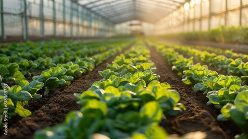 Protected cultivation of vegetables in a sunlit, expansive polytunnel photo