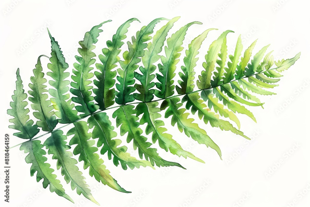 Watercolor illustration of a lush green fern leaf with delicate details, perfect for botanical designs and nature-themed projects. Watercolor illustration of a lush green fern leaf with delicate details, perfect for botanical designs and nature-themed projects.