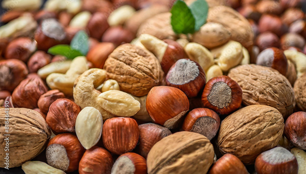 Assorted nuts piled together, symbolizing abundance and variety, fill the background in this vibrant stock photo Assorted nuts piled together, symbolizing abundance and variety, fill the background in this vibrant stock photo
