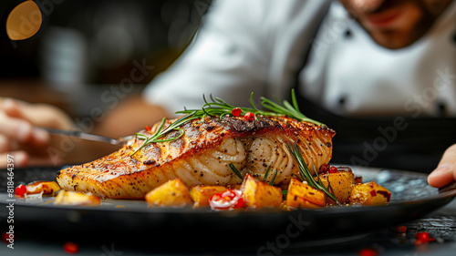 Grilled chicken with vegetables on a gourmet plate photo