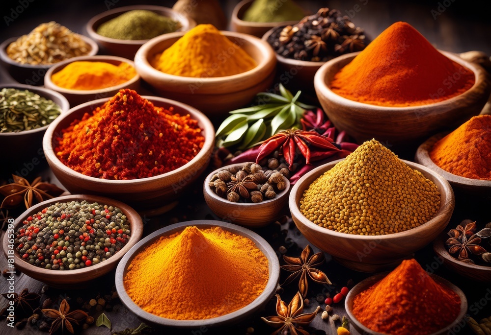 capturing rich exotic spices vibrant colors, selection, aromatic, organic, culinary, ingredients, vivid, variety, condiments, assortment, seasoning capturing rich exotic spices vibrant colors, selection, aromatic, organic, culinary, ingredients, vivid, variety, condiments, assortment, seasoning