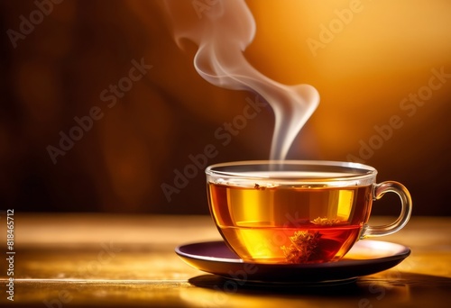 vibrant golden freshly brewed tea cup rich color palette reflections light, warm, liquid, beverage, drink, hot, steaming, aromatic, soothing, refreshing