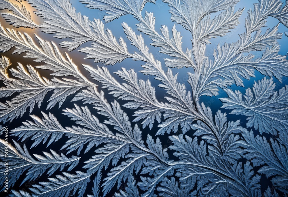 illustration, detailed frost patterns macro window surface, ice, cold, weather, frozen, delicate, intricate, transparent, crystal, glass, natural, beauty, texture
