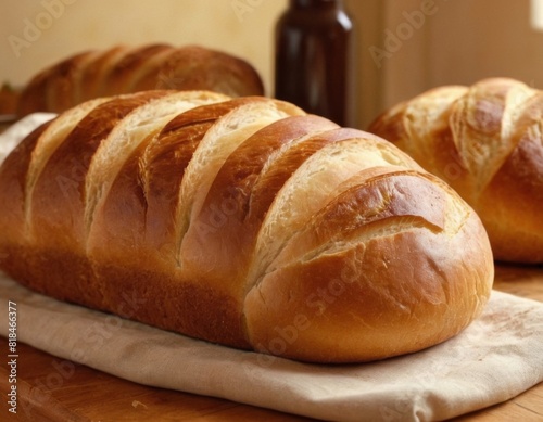 Two loaves of bread are cut in half, one of which is open