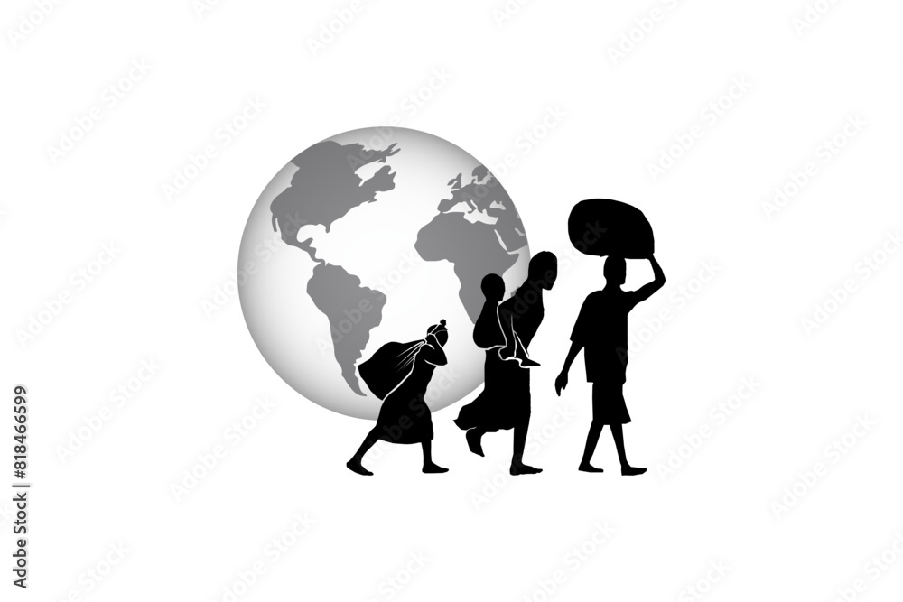 Refugee silhouette vectors and illustrations for world refugee day. Refugee silhouette vectors and illustrations for world refugee day.