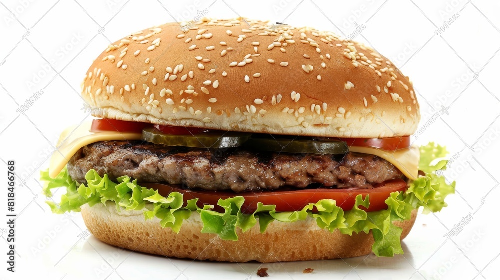 Classic hamburger stock photo, isolated in white.