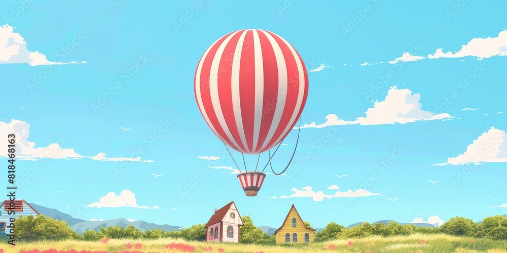 Fototapeta premium Whimsical Hot Air Balloon Adventures: Delightful 2D Cartoon Illustrations for Kindergarten Creativity