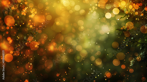 An abstract blur bokeh banner background in warm amber and olive green, giving a rustic, autumnal vibe.