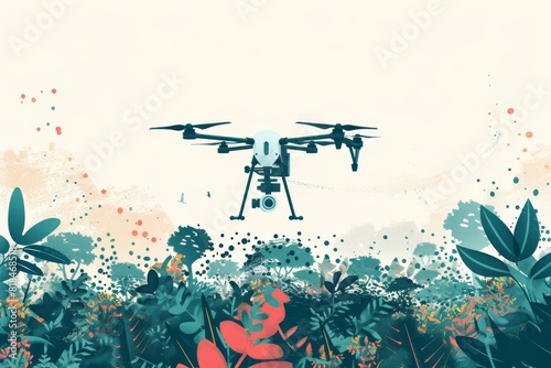 Smart farming employs high-tech agricultural drones and unmanned aerial vehicles for precision technology in vast potato field cultivation