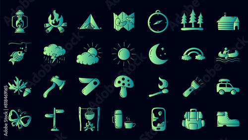Set of camping gradient icon design