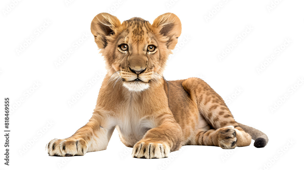 Lion sitting cub Panthera Leo 10 years old isolated on
white Lion sitting cub Panthera Leo 10 years old isolated on
white
