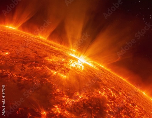 A large orange sun with a bright orange glow.
