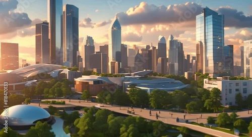 Sims City 3d view like a futuristic style Houston city photo