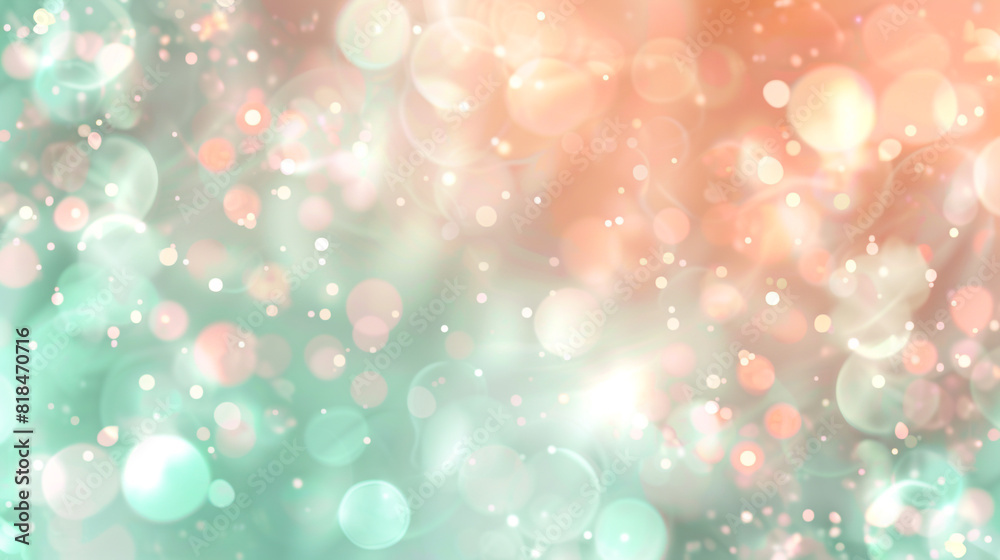 An abstract blur bokeh banner background featuring soft mint and peach bokeh lights, creating a fresh and delicate look.