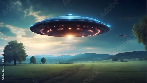 UFO sighting  alien abduction  spaceship on earth  strange flying saucer in the countryside