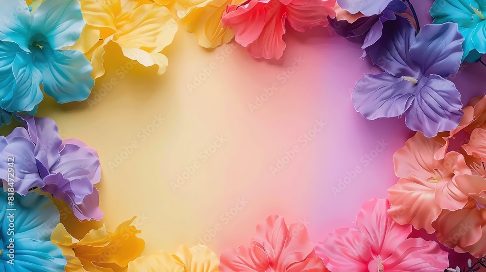 rainbow Oversized flowers, blank space, minimalism, negative space, background wallpaper template, pride month LGBTQIA theme