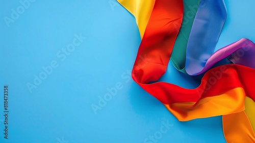 rainbow Ribbons, blank space, minimalism, negative space, background wallpaper template, pride month LGBTQIA theme photo