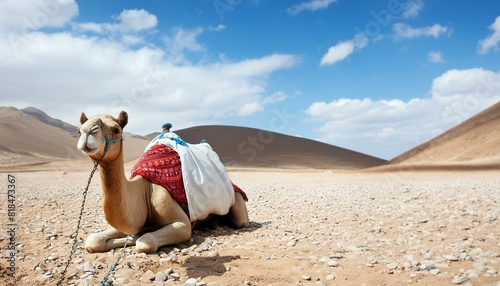 camel stranded in a vast  desolate desert  highlighting the stark and isolated landscape background