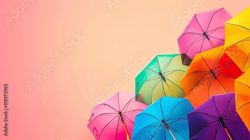 rainbow Tiny umbrellas, blank space, minimalism, negative space, background wallpaper template, pride month LGBTQIA theme